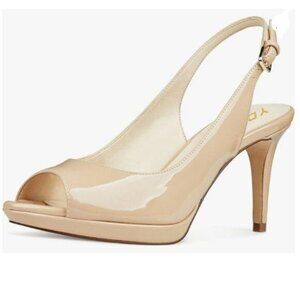 YDN Nude Sexy High Heels Pumps Peep Toe Platform Block Slingback Dress Shoes
